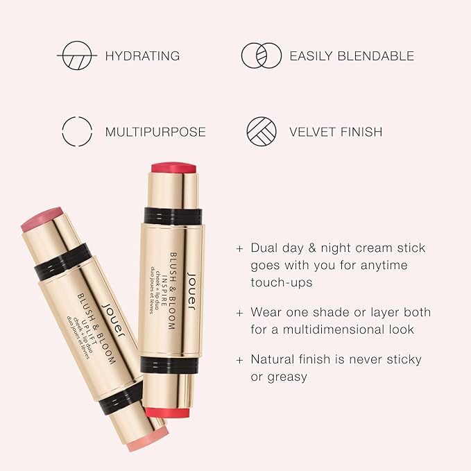 Jouer Blush & Bloom Cheek + Lip Duo - Hydrating Cream Blush Stick for Lip and Cheek Tint - Moisturizing Rose Hip and Squalane Oil Formula, Inspire