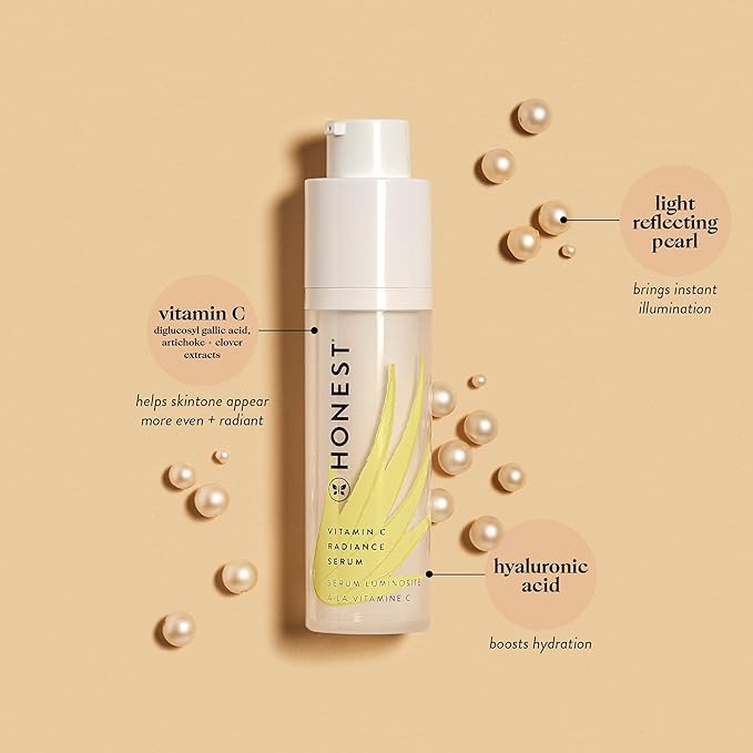 Honest Beauty Vitamin C Radiance Brightening Serum | Improves Skin Tone + Complexion | Vitamin C, Pearl, Hyaluronic Acid | EWG Verified + Cruelty Free | 1 fl oz