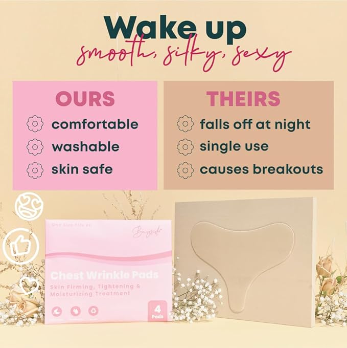 Chest Wrinkle Patches Reusable | Anti-Aging Patches for Fine Lines | Long-Lasting Wrinkle Pads for a Youthful Appearance | Skin-Safe Chest Care Solution | Includes 4 Durable Pads for a Smooth Look 4ct