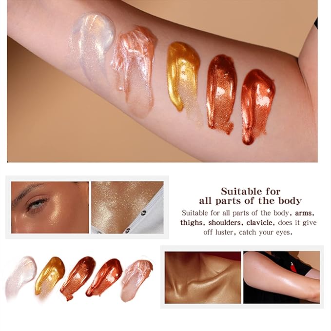 Shimmer Body Luminizer 5 Color Waterproof Smooth Face Body Glow Illuminator Non-sticky Liquid Body Highlight Illuminator for Face & Body & Leg (80 ML, 01 Pearl White)