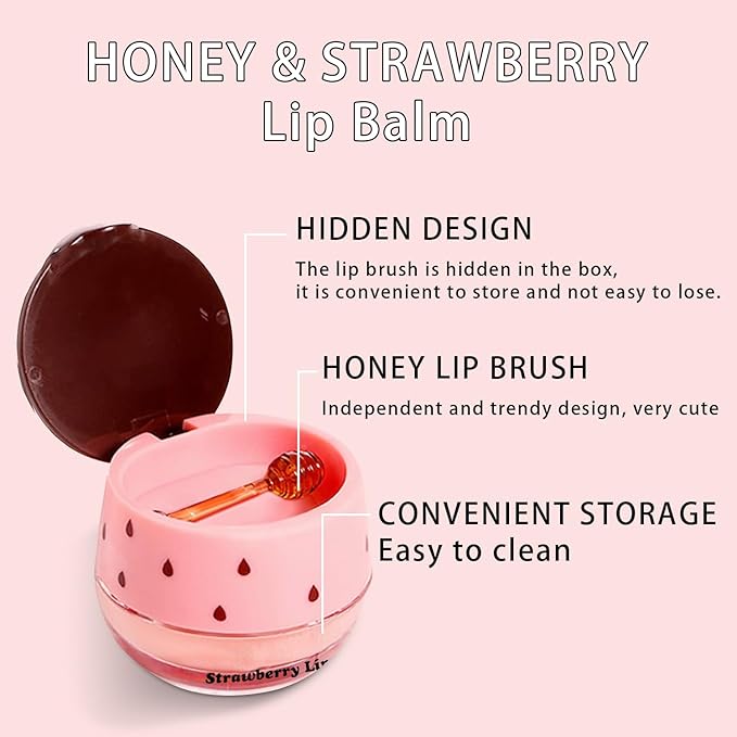 2PCS Lip Mask Overnight, Honey&Strawberry Moisturizing Repair Sleeping Lip Balm, Fade Lip Lines Bee Lip Balm, Hydrating &Prevention Dry and Crack Lip Scrubs Exfoliator (Strawberry & Strawberry)