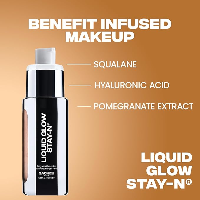 Sacheu Liquid Glow STAY-N Liquid Highlighter & Illuminator Makeup — 30ml Long Lasting Luminous Glow Lightweight Dewy Finish, Toasty Glaze