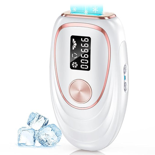 IPL Laser Hair Removal Device for Women & Men - Home 45°F Ice-Cooling Contact for Painless & Long-Lasting Results, 86% Hair Reduction in 3 Weeks for Full Body & Bikini Line, White