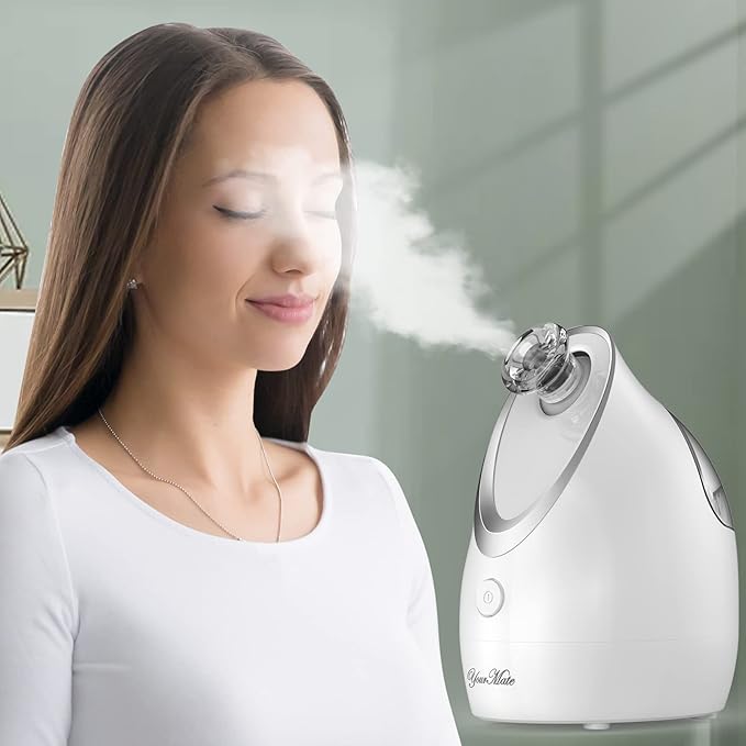 YourMate Facial Steamer Nano Ionic Face Steamer, Adjustable Nozzle with Aromatherapy Warm Mist for Sinuses Moisturizing Humidifier Unclogs Pores, Homeuse Vaporizador Facial (White)