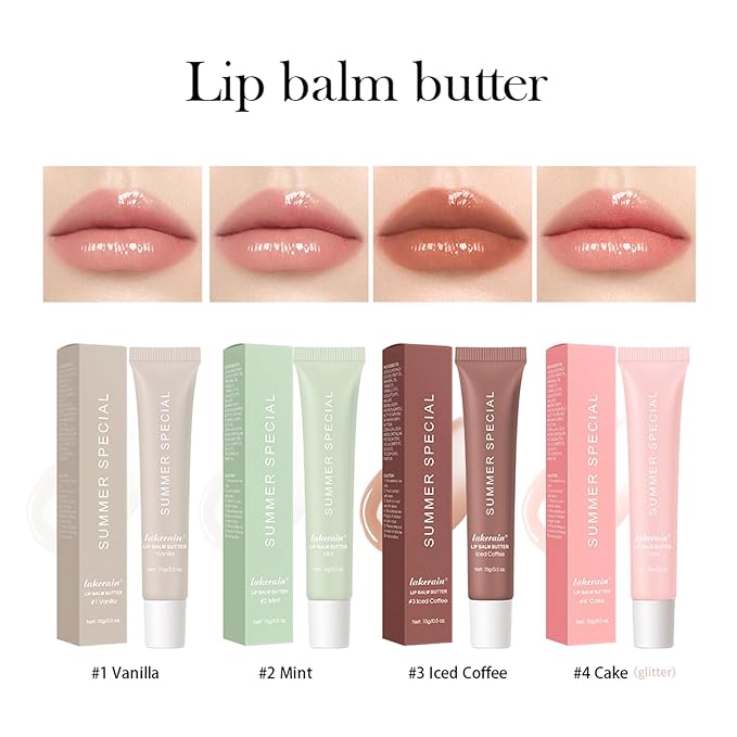 4 PCS Lip Glossy Butter Balm Set,Instant Moisture and Hydration Lip Gloss,Long-lasting Hydrating Non-Sticky Lip Balm,Soften Dry Lips and Lip Care