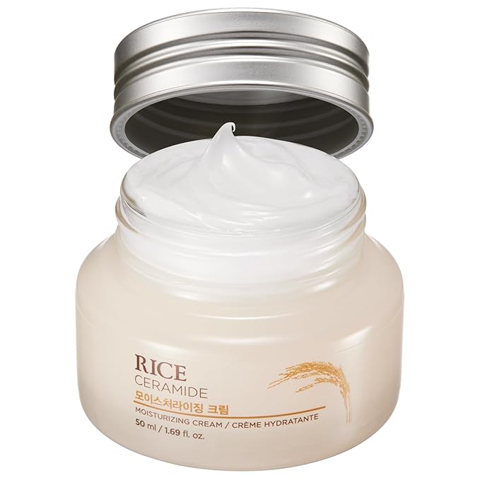 The Face Shop Rice Ceramide Moisturizing Cream - Rice Extract + Rice Bran Oil - Hydrating Targets Dryness, Brightening - Dermatologically Tested - Lightweight Moisturizer Face Cream - Korean Skin Care