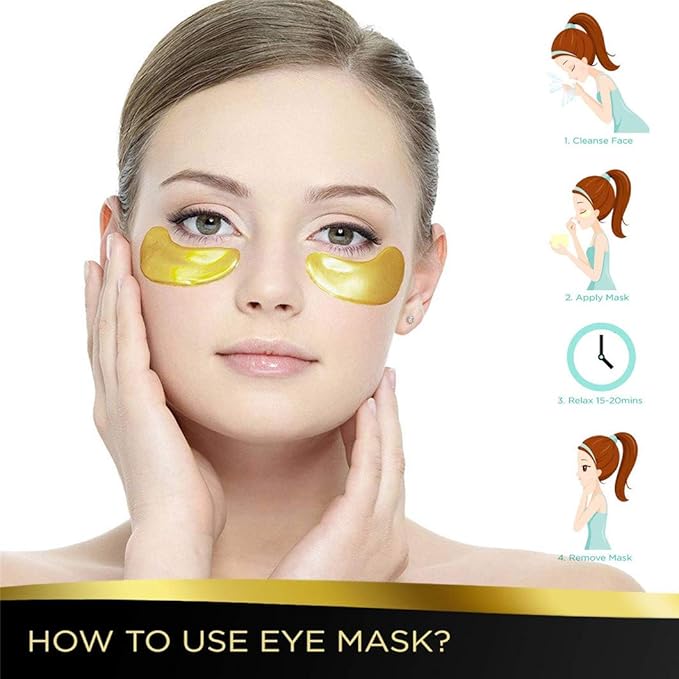 Under Eye Patches - 30 Pairs 24K Gold Moisturizing Under Eye Mask, Anti Aging Collagen Eye Masks Skincare Eye Patches for Puffy Eyes and Dark Circles, Gold