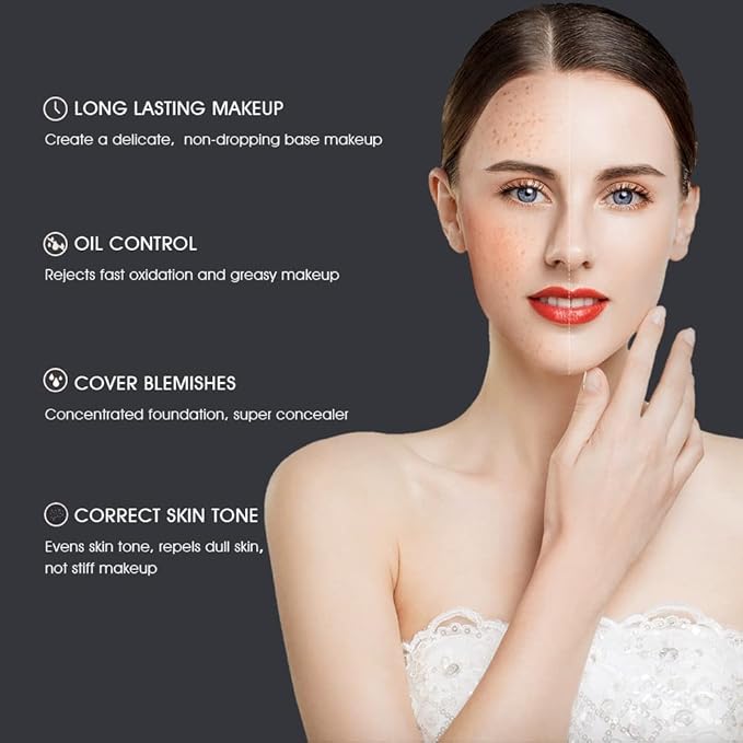 Foundation Makeup Concealer, Medium-to-Full Coverage Foundation Cream, Long Lasting Waterproof Up to 12HR Hybrid Setting Powder (Deep Bronze-A09)