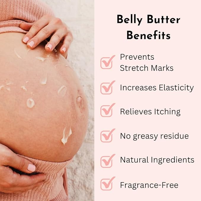 Organic Belly Butter for Pregnancy Stretch Mark Prevention and Treatment Award Winning Anti Stretch Mark Tummy Balm For Pregnancy and Postpartum 8oz - Hydrating Bump Cream