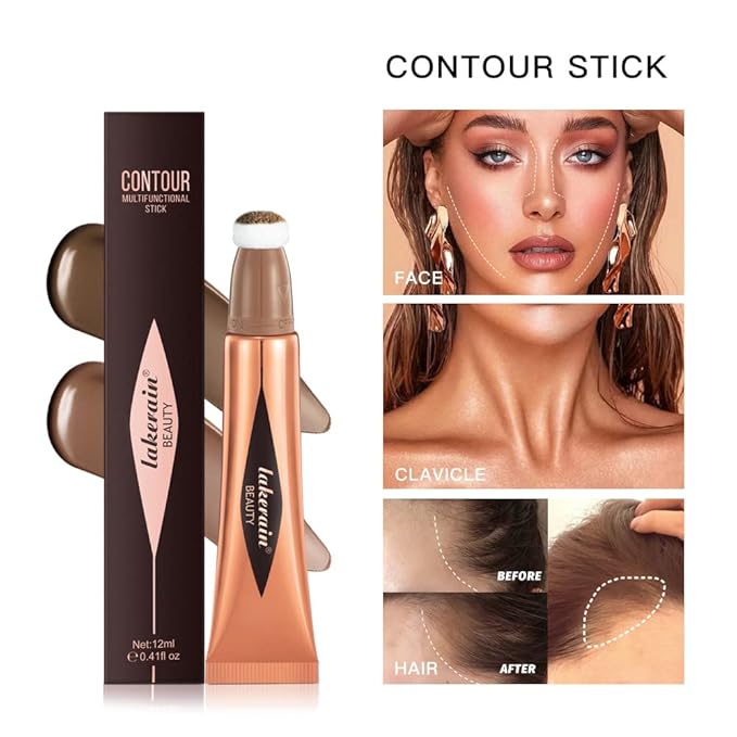 MEICOLY Liquid Contour Beauty Wand,Cream Contour Stick with Cushion Applicator,Liquid Bronzer Stick for Women and Girl,Blendable Long Lasting Smoothly Silky Contour Makeup,Cruelty-free,Medium to Dark