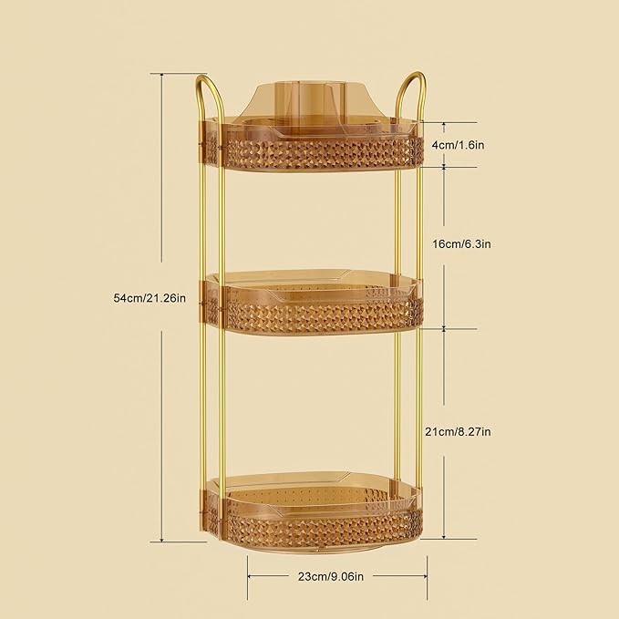 Rotating Makeup Organizer for Vanity 3 Tier, Perfume Organizer with Makeup Brush Holder, Large Capacity Cosmetics Clear Skincare Organizer for Countertop (Pink)