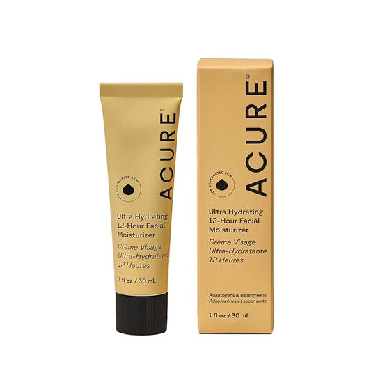 Acure Ultra Hydrating 12 Hour Facial Moisturizer - Intense Morning Moisture for Dry Dull Skin - Infused Blend of Adaptogens Aswagandha & 7 Supergreens - All Natural Vegan Cream Formula - 1 Fl Oz