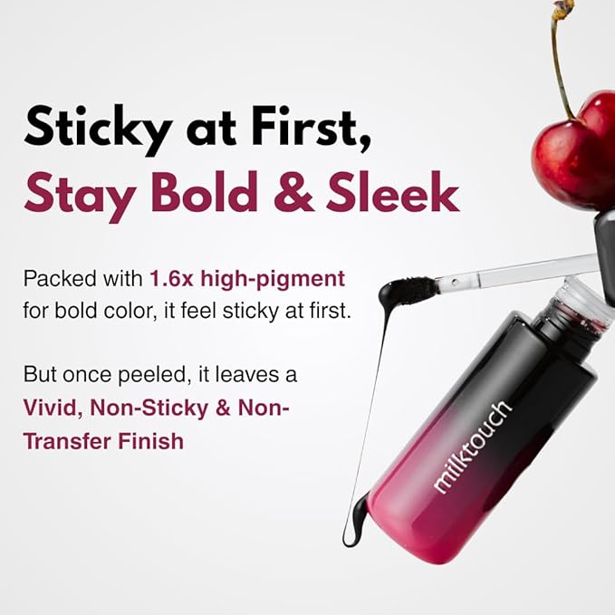 MILKTOUCH Black Peel Off Lip Tattoo - Long-Lasting Matte Lip, Waterproof & Transfer-Proof, Highly Pigmented, Stay-On-All-Day Lip Tint Stain (4.5g) #01 Black Cherry