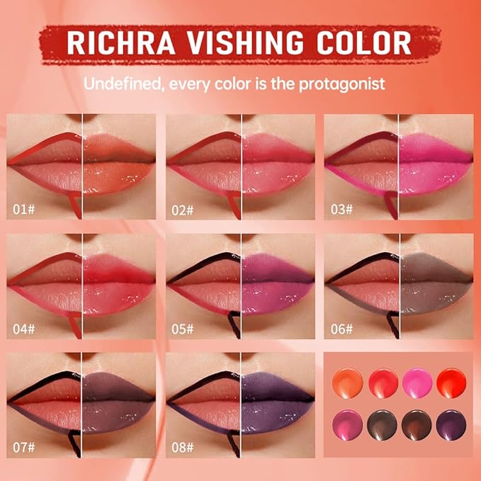 2Pcs Peel Off Lip Gloss Tattoo and Lip Oil 2-in-1, Lip Stain Peel Off Masque - Peel Off Lip Tint ,Long Lasting Waterproof Transfer-proof Lip Mask Lip Gloss Peel Off Lip Liner,Stay Lip Makeup 05#+08#