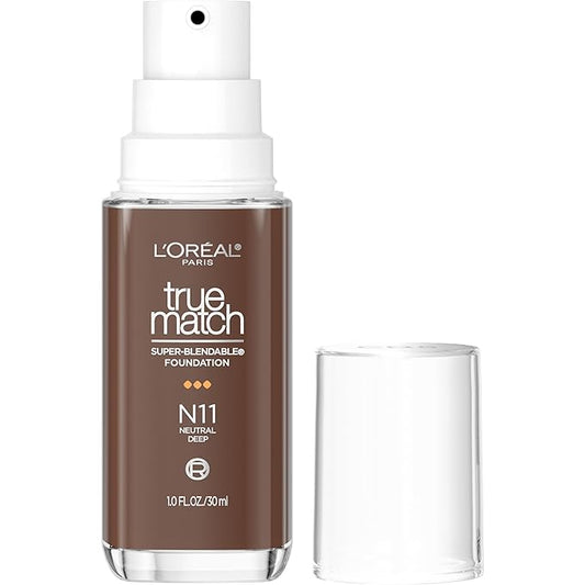 L'Oreal Paris True Match Super-Blendable Foundation, Medium Coverage Liquid Foundation Makeup, N11, Deep, 1 Fl Oz