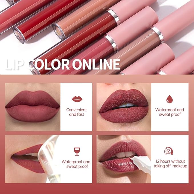 Matte Lip Liner Lip Gloss Set, Long Lasting Waterproof Lip Gloss Set, Long-Lasting And Hydrating Beauty Daily Cosmetics Gift for Girls,High Pigment Not Easy to Lip Stains, Bright Pink