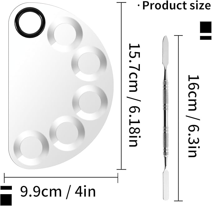 Makeup Mixing Foundation Palette Tools - Stainless Steel Nail Art Palette with Makeup Foundation Spatula Professional Cosmetic Mixing Makeup Palette Tray for Eye Shadow Eyelash Lipsticks Nail Art