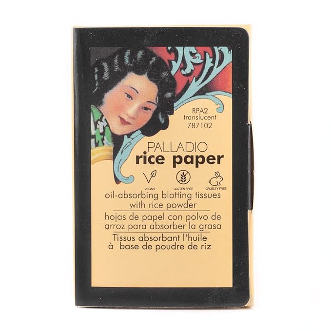 Palladio Rice Paper Facial Tissues for Oily Skin, Face Blotting Sheets Made from Natural Rice, Oil Absorbing Paper with Rice Powder, 2 Sided, Instant Results, Translucent, 40 Count, Pack of 1