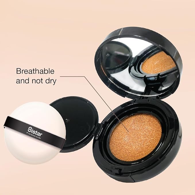 Sistar Skin Perfecting BB Cushion Full Coverage Long Lasting Natural Glow Foundation On The Go Case With Mirror (Mocha)