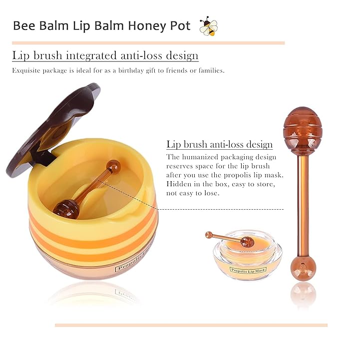 2PCS Bee Lip Balm Honey Pot,Honey Lip Mask Propolis Moisturizing Lip Balm with Stick,Propolis Moisturizing Honey Lip Balm,Hydrating & Prevention Dry and Cracked Lip,Lip Care Skin Care Products