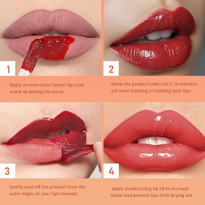 Rose Pink Peel Off Lip Gloss Masque,Lip Stain Peel Off Tattoo - Peel Off Lip Tint and Lip Oil 2-in-1,Long Lasting Waterproof Transfer-proof Lip Mask Lip Gloss Peel Off Lip Liner,for All Skin Type 02#