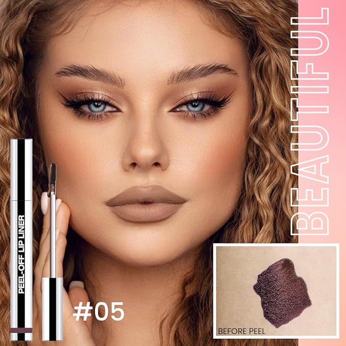 Matte Liquid Lip Stain Peel Off Lip Liner Tattoo - Dark Brown, Waterproof Smudge-Proof Lip Gloss, Long-Lasting Non-Stick Cup Formula, Natural Peel Off Design for All Skin Types 5