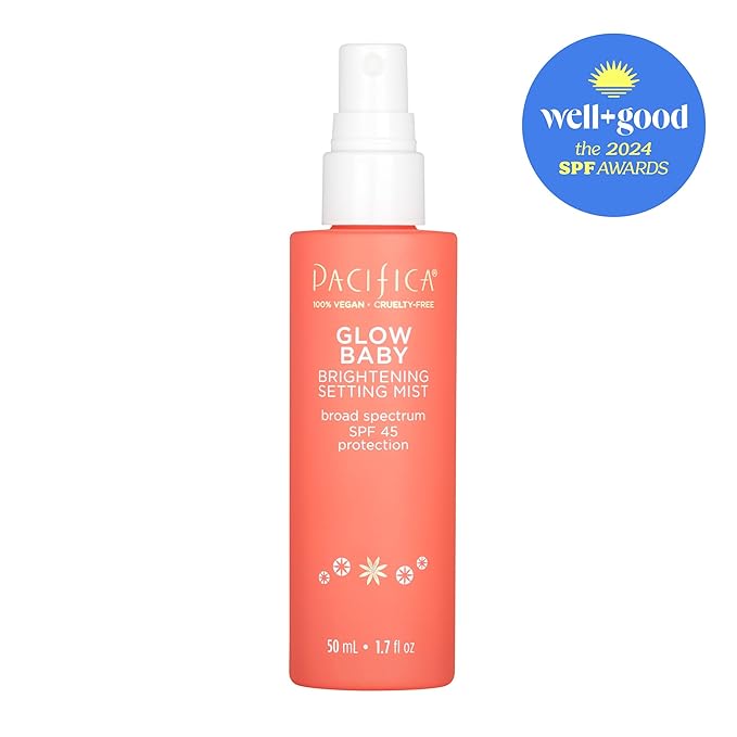 Pacifica Beauty Glow Baby Brightening Setting Mist & Glowy Vitamin C Skin Solve Set, Skincare, Suncare, SPF 45, UVA/UVB, Blue Light Protection, Primer, Vegan, 1.7 fl oz and 1 fl oz (Set of 2)