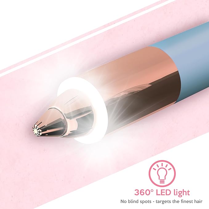 Portable Flawless Eyebrow Hair Remover for Women – Painless, Fast & Precise Flawless Electric Razor & Epilator for Eyebrow, Nose, Ear Hair Removal – 18K Gold-Plated, 360° LED Light