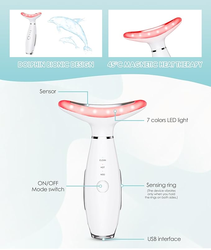 7 Color Neck Face Massager - Facial Massager Tool for Skin Care at Home, Vibrating Face Massager with Thermals, Galvanic Machines White