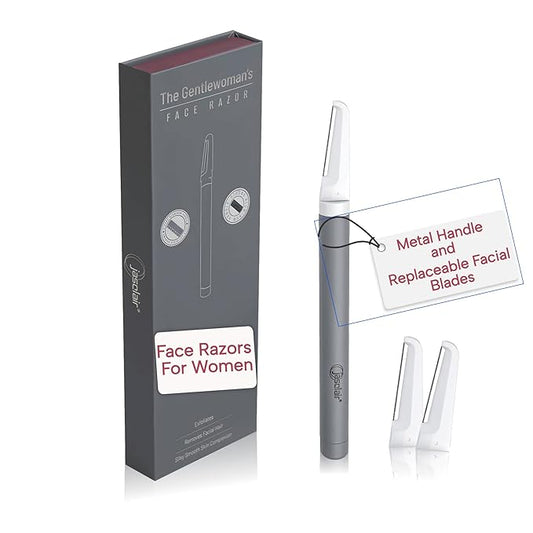 Premium Dermaplaning Tool - Multipurpose Face Razor for Women - Exfoliating Dermaplaner for Smooth Skin, Gentle Eyebrow and Facial Hair Remover - Pack of 3 Blades and Sturdy Metal Handle