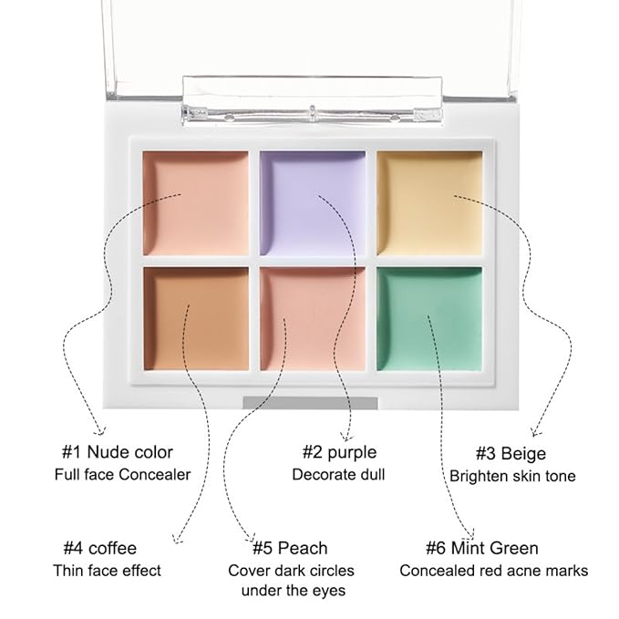 Color Correcting Concealer Palette 6 Colors Lightweight Smooth Correcting Contour Cream Makeup Palette (Color 01)