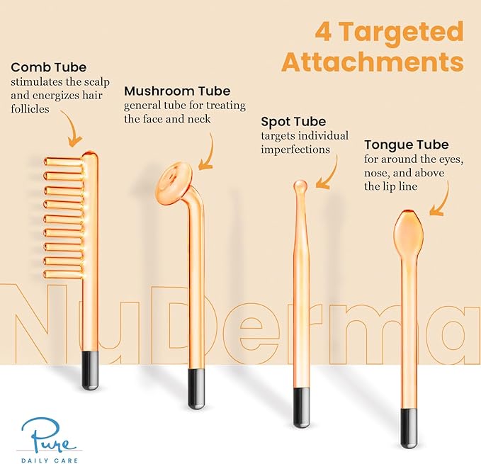 Pure Daily Care NuDerma Handheld Skin Therapy Wand Machine w/Neon – Anti-Aging - Skin Tightening - Wrinkle Reducing - Dark Circles – Clarifying - Hair & Scalp Stimulator