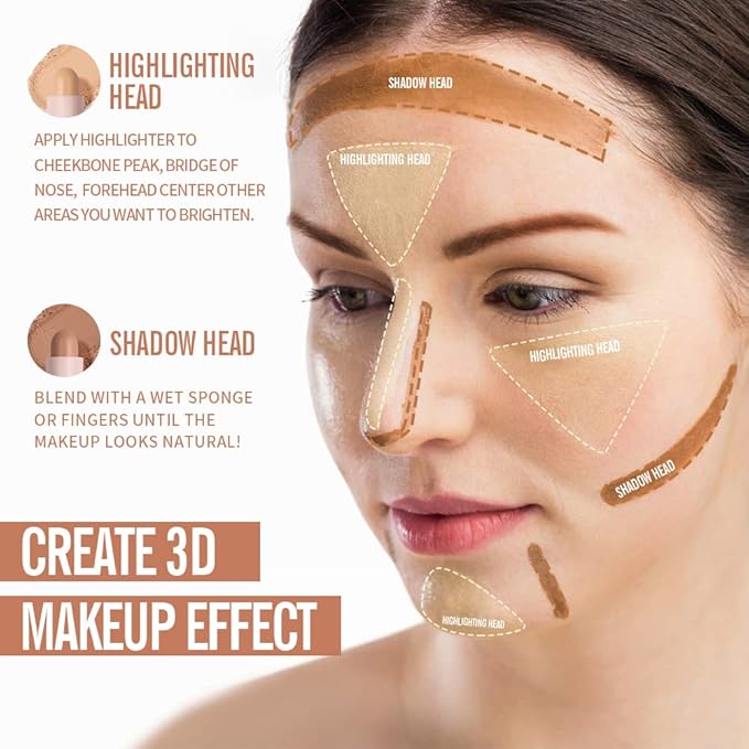 KIMUSE 2Color Dual Cream Contour Stick, Multi Blush & Contour Bronzer Stick, Long Lasting & Waterproof Contour Sticks Kit for Light Skin Face Makeup