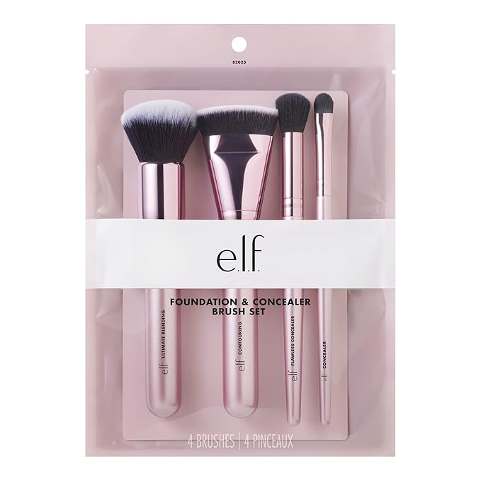 e.l.f. Complexion Perfection Brush Kit, 4-Piece Makeup Brush Set, Brushes For Foundations & Concealers, Vegan & Cruelty-Free