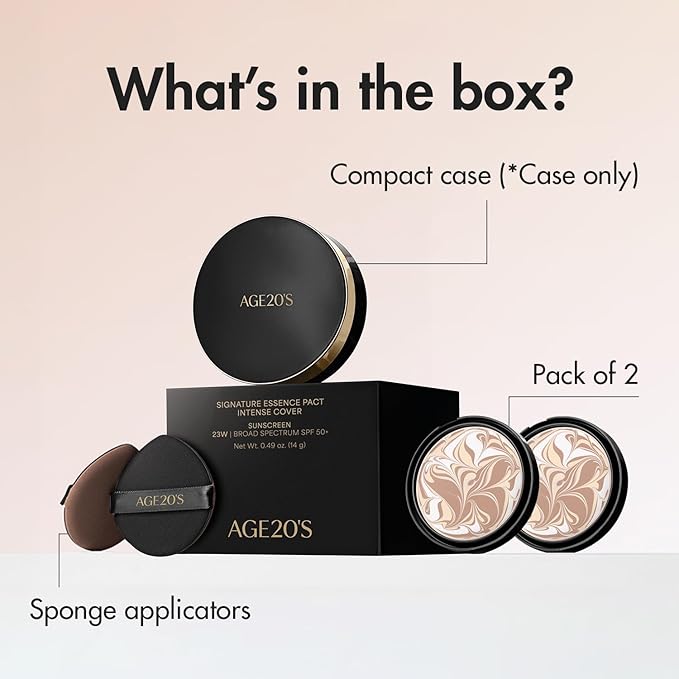 AGE20'S Signature Essence Pact SPF 50+ | Pack of 2 | 25N SAND | Cream Foundation, Dewy Finish, Natural Coverage | Korean Cushion Foundation