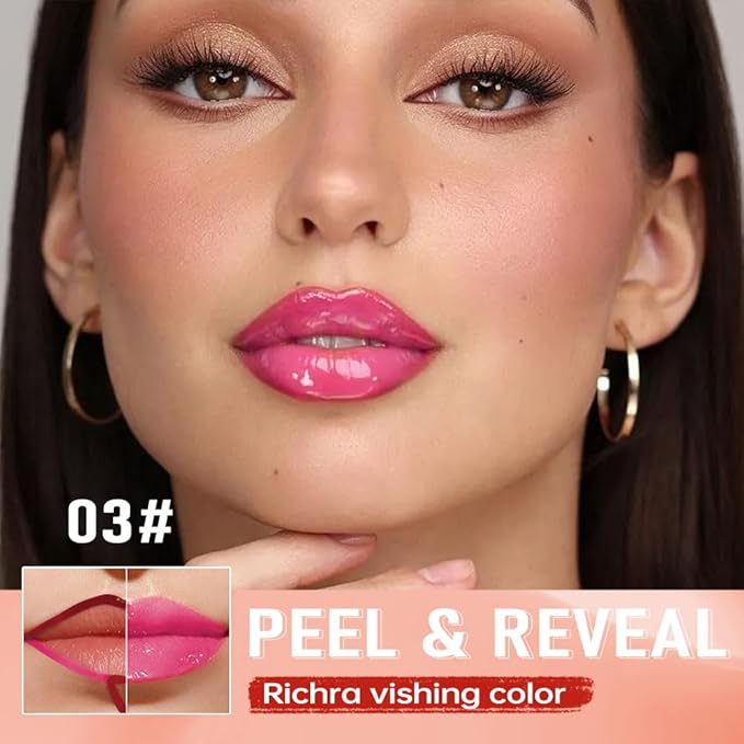 Hot Fuchsia Peel Off Lip Gloss Masque,Lip Stain Peel Off Tattoo-Peel Off Lip Tint and Lip Oil 2-in-1,Long Lasting Waterproof Transfer-proof Lip Mask Lip Gloss Peel Off Lip Liner,for All SkinType03#