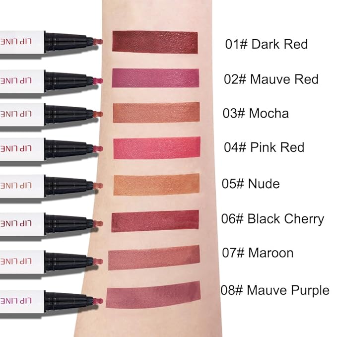 evpct Longwear Liquid Lip Liner Stain Marker Pen Long Lasting Waterproof, Dark Red Matte Semi Permanent 24 Hour Lip Liner and Lipstick Combo, Korean Color Stay Lipliner All Day, Lips Stain peel off