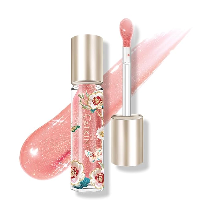Catkin Lip Plumper Gloss, Tinted Lip Serum with Hyaluronic Acid & Jojoba Oil, Non-sticky Volumizing Hydrating Formula for a High Shine Maximum 3D Look, Plump & Soft Lips 0.12 Fl Oz - C03 Coral Pearl