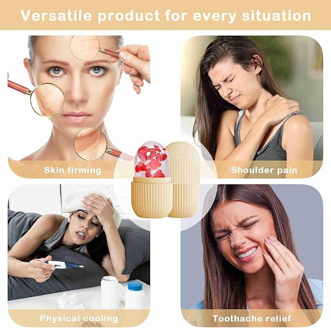 XHJRI Ice Face Roller Massager,Ice Cube Roller for Face, Eyes and Neck Naturally Conditioning and Skin Care,De-Puff Eye Bags,Reduce Migraine Pain,Reusable Massage Silicone Ice Mold (Beige)