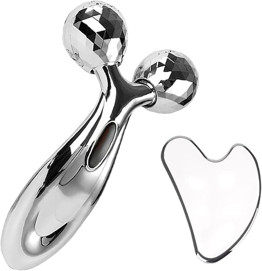Stainless Steel Gua Sha and Face Roller Set,Metal Face Roller Gua Sha Massage Tool for Face Neck Eye Body Skin Care,Facial Roller for Women