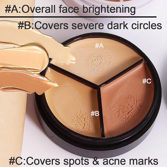 evpct 2pcs Tri-color Pot Concealer Palette Cream, Face Contour Color Corrector Makeup Palette Cream Kit for Mature Skin Under Eye Colors Corrector Creamy Pot Concealers Full Coverage for Dark Circles