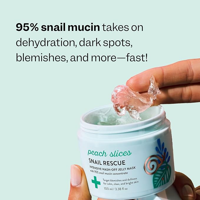 Peach Slices | Snail Rescue Intensive Treatment Wash-Off Face Mask | 95% Snail Mucin | For Dark Spots & Blemishes | Refreshing & Calming Mask | Clear, Radiant, & Hydrated Skin | Skin Care | 3.38 oz