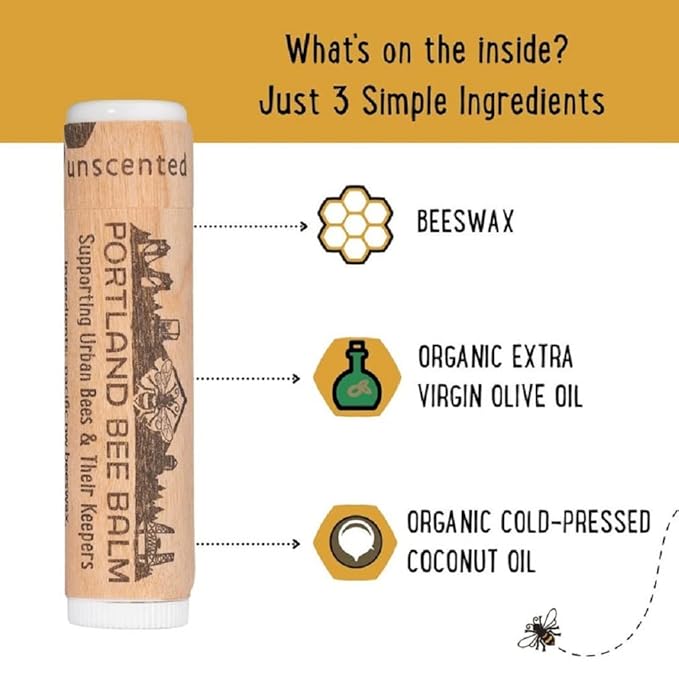 Portland Bee Balm All Natural Handmade Beeswax Based Lip Balm, Unscented 9 Count