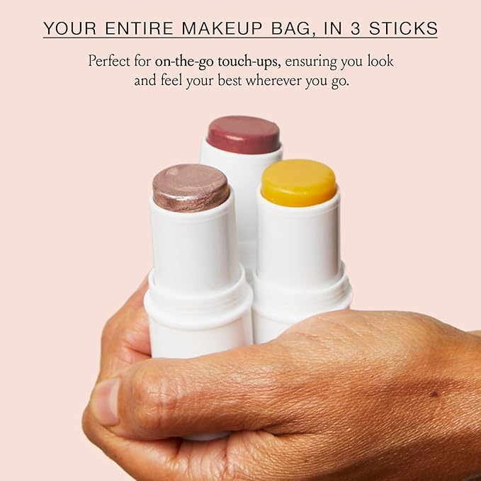 BOOM! by Cindy Joseph Boomstick Trio - 3 Pack Boom Makeup Sticks - Blush Stick in Rose Nude, Highlighter Stick & Moisturizer Stick - Multi-Use Vegan Makeup Sticks for Older Women & Mature Skin