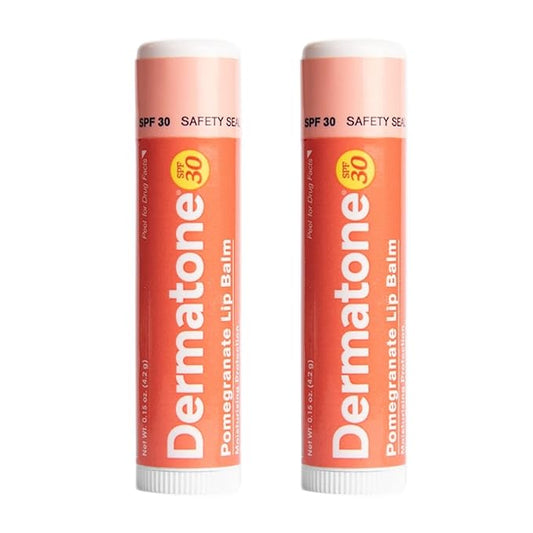 Dermatone Pomegranate Lip Balm SPF 30 | Lip Balm with Sunscreen | Moisturizing with Aloe and Vitamin E | Medicated to Soothe & Replenish Chapped and Cracked Lips (2-pack, 0.15oz sticks)