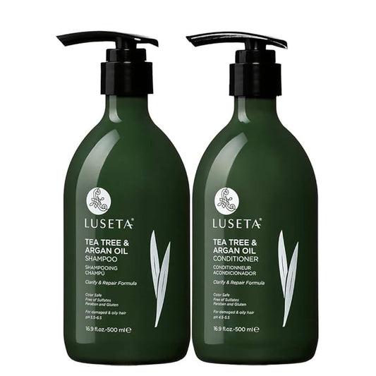 Luseta Shampoo and Conditioner Set with Tea Tree and Argan Oil for Oily Hair Clarifying, Fighting Dandruff Sulfate Paraben Free for Men and Women 2x16.9oz