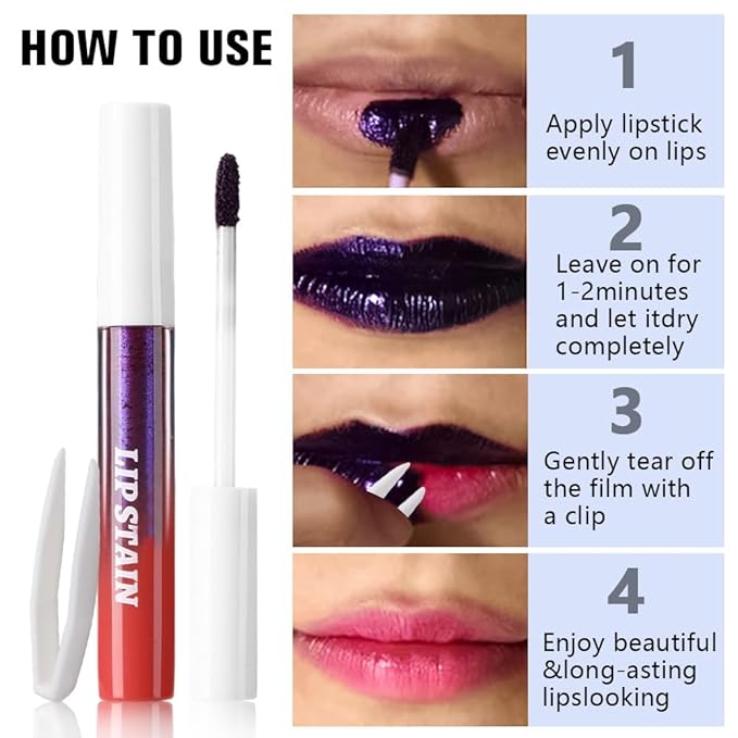 evpct 3Pcs Maroon Mauve Vivid Red Peel Off Lip Stain Tints, Matte Liquid Lipstick Lip Stain Long Lasting Waterproof for Women, Longwear Lipstick Peel Off Highly Pigmented Smudge-proof Easy to Apply