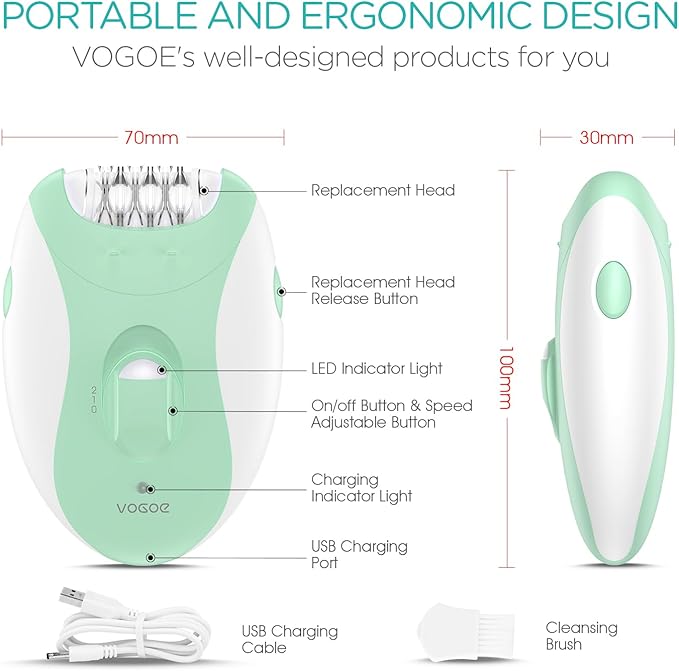 Epilator for Women-Cordless Epilators Hair Removal for Women, 4-in-1 Electric Razor Hair Remover, 2 Speeds & 21 Tweezers for Face Legs Arms Armpit Bikini, Green HR310