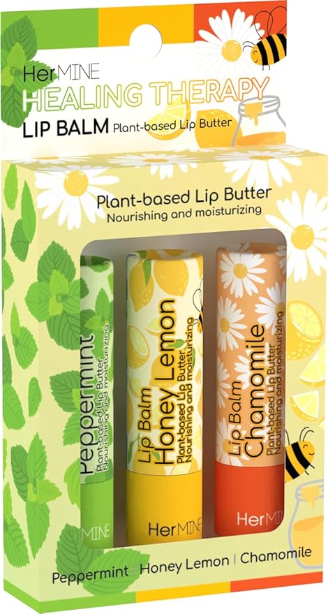 HerMINE Lip Balm Plant-based Lip Butter 3 Pack Nourishing Moisturizing LipBalm LipButter Long Lasting Delicious Flavors Intense Hydration