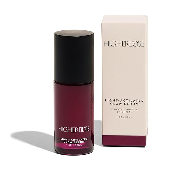HigherDOSE Light-Activated GLOW SERUM - Anti Aging Face Serum to Plump, Hydrate & Smooth Fine Lines - Made with Vitamin C, Copper Peptides & Hyaluronic Acid - Boosts Benefits of Red Light (1 oz)